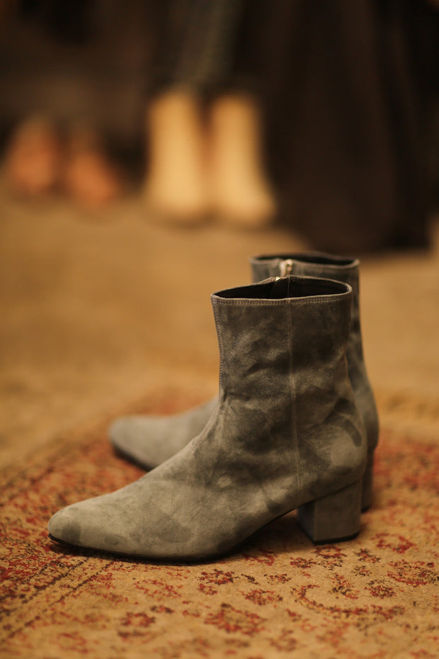 GREY SUEDE BOOTS MOODS - sustainably made MOMO NEW YORK sustainable clothing, boots slow fashion