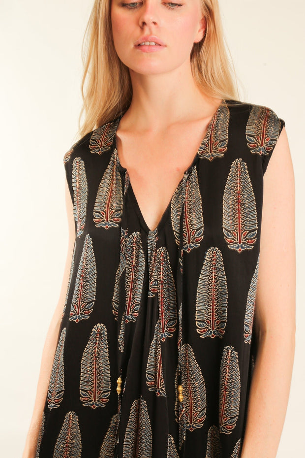 HAND BLOCK PRINT SILK DRESS NATCHA - sustainably made MOMO NEW YORK sustainable clothing, dress slow fashion