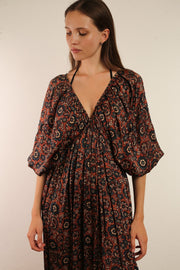 HAND BLOCK PRINT SILK DRESS TILDA - sustainably made MOMO NEW YORK sustainable clothing, dress slow fashion