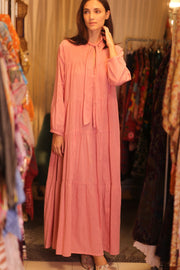 HANDWOVEN MAXI COTTON BUTTONED DRESS LOA NATALIA - sustainably made MOMO NEW YORK sustainable clothing, Boho Chic Dress slow fashion