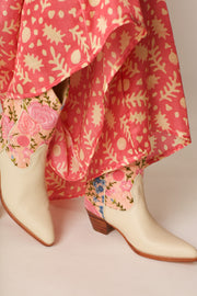 CREAM LEATHER PINK SILK FLOWER EMBROIDERED LA