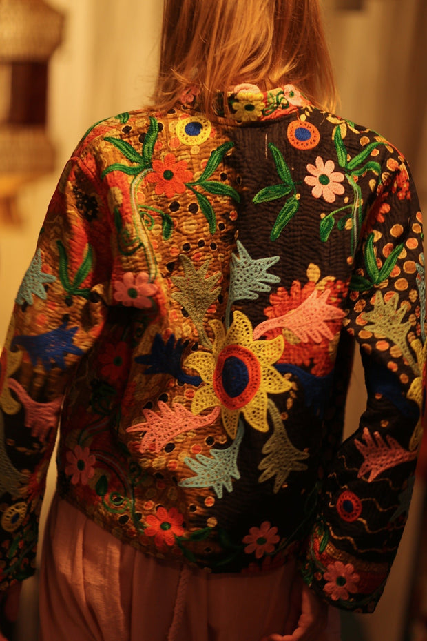 JACKET INGRID LIGHT AND DARK BROWN EMBROIDERED - sustainably made MOMO NEW YORK sustainable clothing, coatandjacket slow fashion
