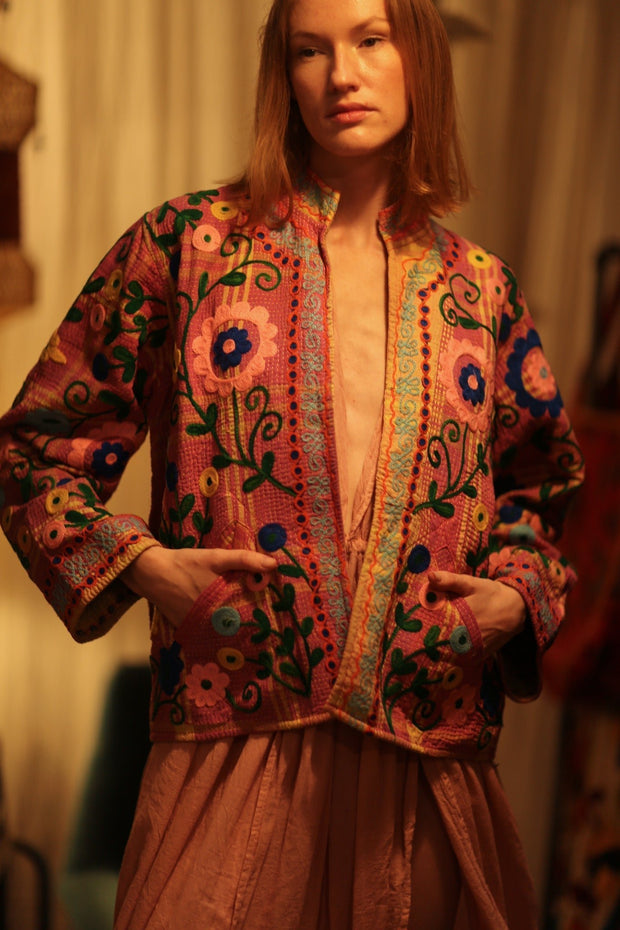 JACKET INGRID MARY PINK EMBROIDERED - sustainably made MOMO NEW YORK sustainable clothing, coatandjacket slow fashion