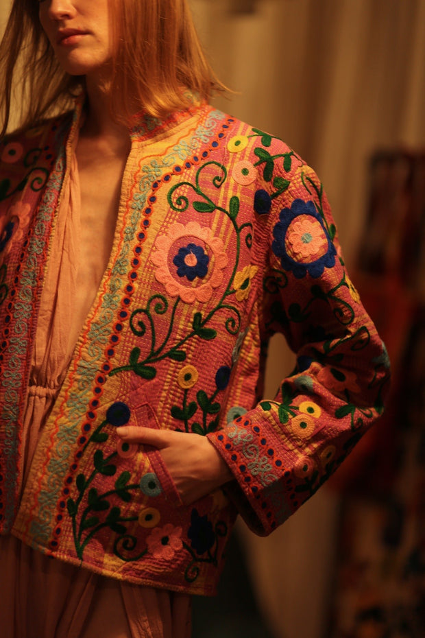 JACKET INGRID MARY PINK EMBROIDERED - sustainably made MOMO NEW YORK sustainable clothing, coatandjacket slow fashion