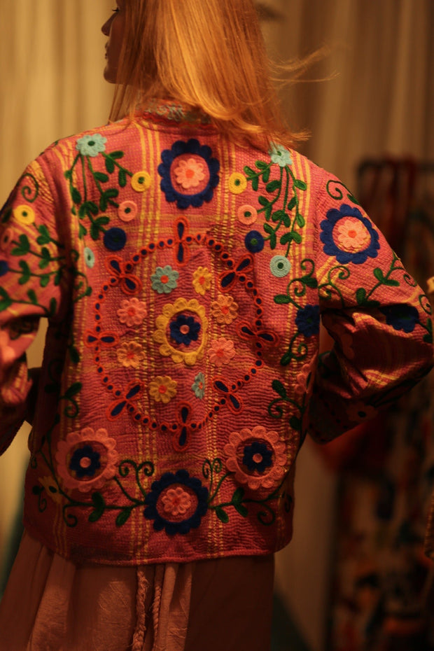JACKET INGRID MARY PINK EMBROIDERED - sustainably made MOMO NEW YORK sustainable clothing, coatandjacket slow fashion
