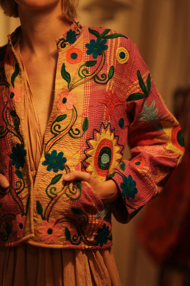 JACKET INGRID SUNFLOWER EMBROIDERED - sustainably made MOMO NEW YORK sustainable clothing, coatandjacket slow fashion