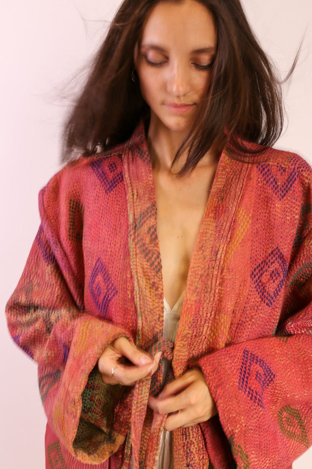 KANTHA FABRIC KIMONO JACKET VALESSA - sustainably made MOMO NEW YORK sustainable clothing, Kimono slow fashion