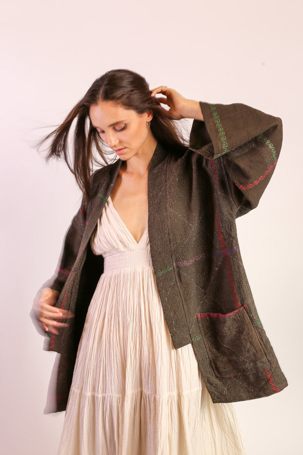 KANTHA KIMONO JACKET NULA - sustainably made MOMO NEW YORK sustainable clothing, slow fashion