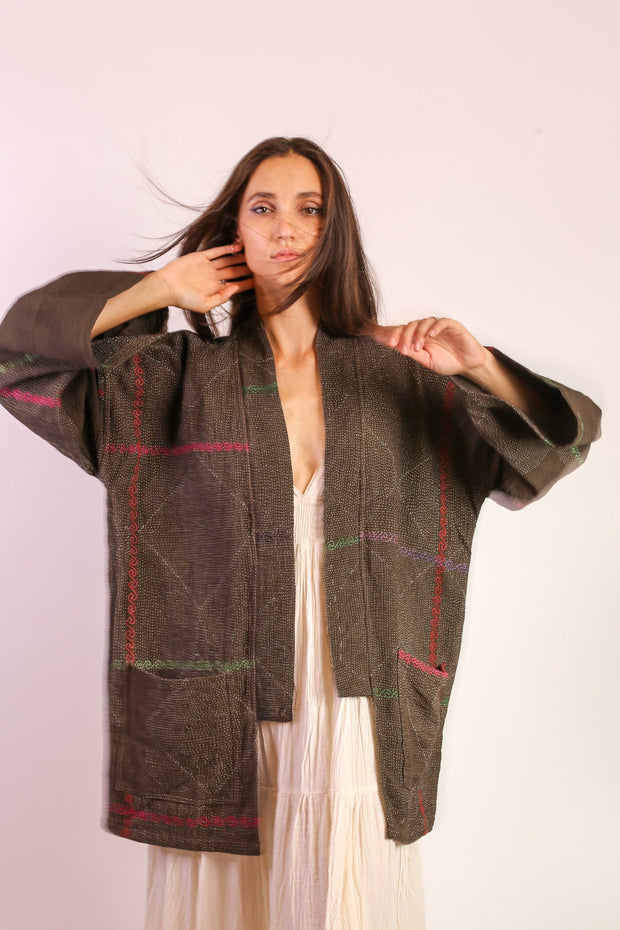 KANTHA KIMONO JACKET NULA - sustainably made MOMO NEW YORK sustainable clothing, slow fashion