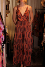 LILY SILK DRESS BROWN FEATHER - sustainably made MOMO NEW YORK sustainable clothing, Boho Chic Dress slow fashion