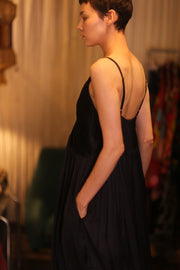 LILY SILK DRESS SOLID BLACK - sustainably made MOMO NEW YORK sustainable clothing, Boho Chic Dress slow fashion