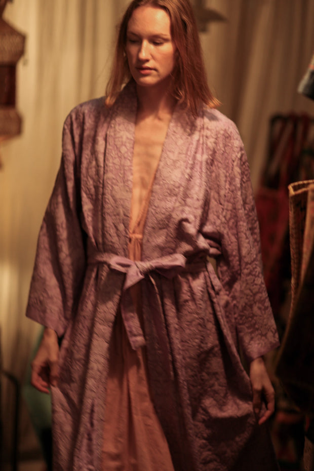 LITTLE FLOWERS EMBROIDERED KIMONO LILAC - BANGKOK TAILOR CLOTHING STORE - HANDMADE CLOTHING