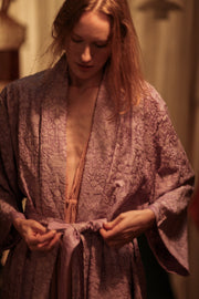 LITTLE FLOWERS EMBROIDERED KIMONO LILAC - BANGKOK TAILOR CLOTHING STORE - HANDMADE CLOTHING