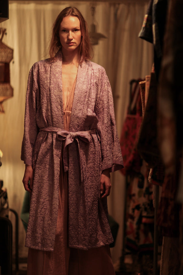 LITTLE FLOWERS EMBROIDERED KIMONO LILAC - BANGKOK TAILOR CLOTHING STORE - HANDMADE CLOTHING