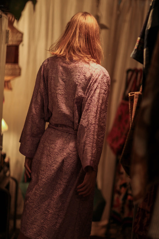 LITTLE FLOWERS EMBROIDERED KIMONO LILAC - BANGKOK TAILOR CLOTHING STORE - HANDMADE CLOTHING