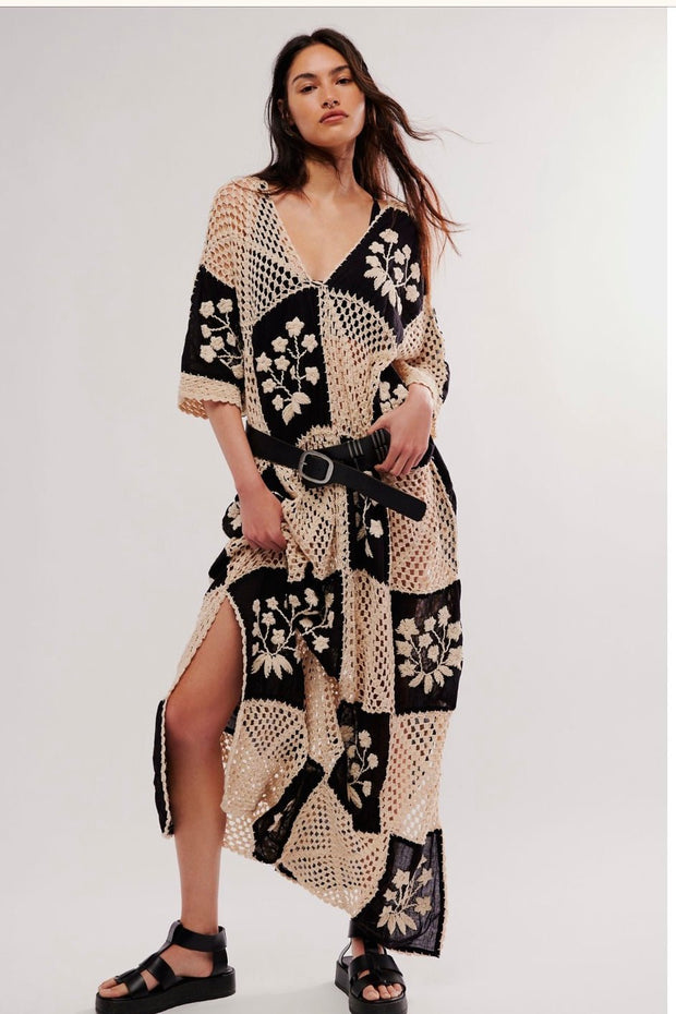 LOVE STORY CROCHET MAXI KAFTAN - sustainably made MOMO NEW YORK sustainable clothing, new slow fashion