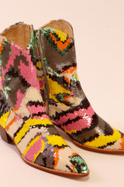 MULTI MIX SEQUIN EMBROIDERED BOOTS CHACHA - sustainably made MOMO NEW YORK sustainable clothing, slow fashion