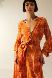 ORANGE FLOWER SILK WRAP DRESS - sustainably made MOMO NEW YORK sustainable clothing, new slow fashion