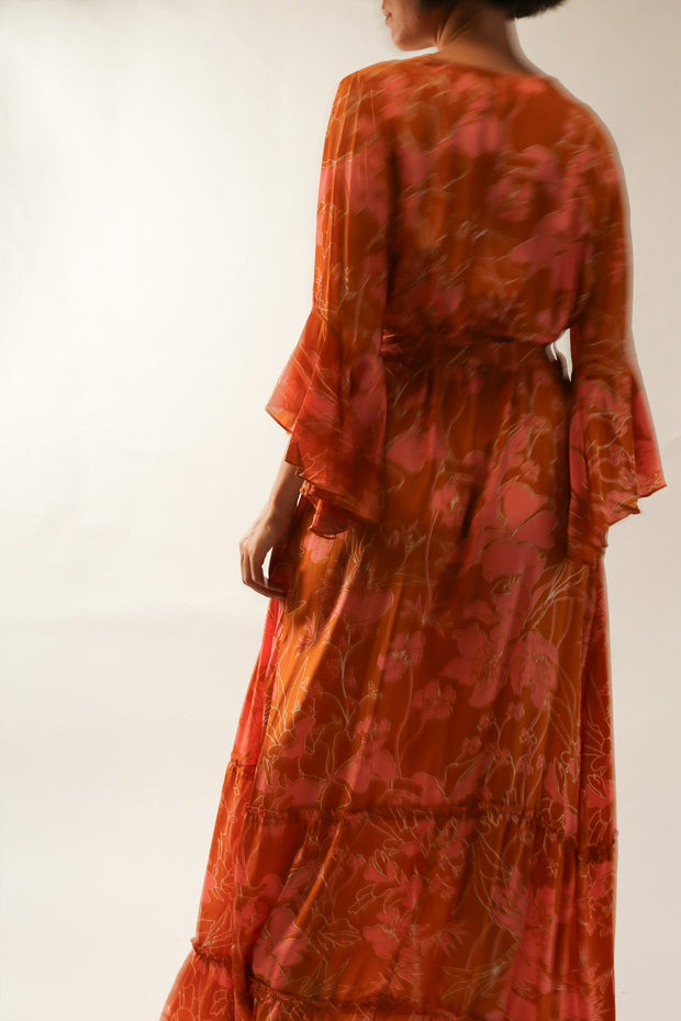 ORANGE SILK WRAP DRESS ULRIS - sustainably made MOMO NEW YORK sustainable clothing, dress slow fashion