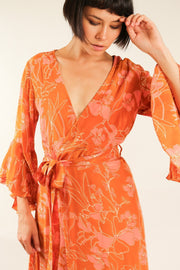 ORANGE SILK WRAP DRESS ULRIS - sustainably made MOMO NEW YORK sustainable clothing, dress slow fashion