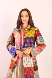 PATCHWORK SILK COAT HILA - sustainably made MOMO NEW YORK sustainable clothing, kantha slow fashion