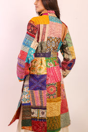 PATCHWORK SILK COAT HILA - sustainably made MOMO NEW YORK sustainable clothing, kantha slow fashion