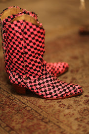 PINK BLACK CHECKERED WESTERN BOOT CRUSU - sustainably made MOMO NEW YORK sustainable clothing, boots slow fashion