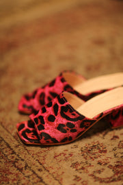 PINK LEO PRINT HEELED MULES - sustainably made MOMO NEW YORK sustainable clothing, slow fashion