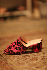 PINK LEO PRINT HEELED MULES - sustainably made MOMO NEW YORK sustainable clothing, slow fashion