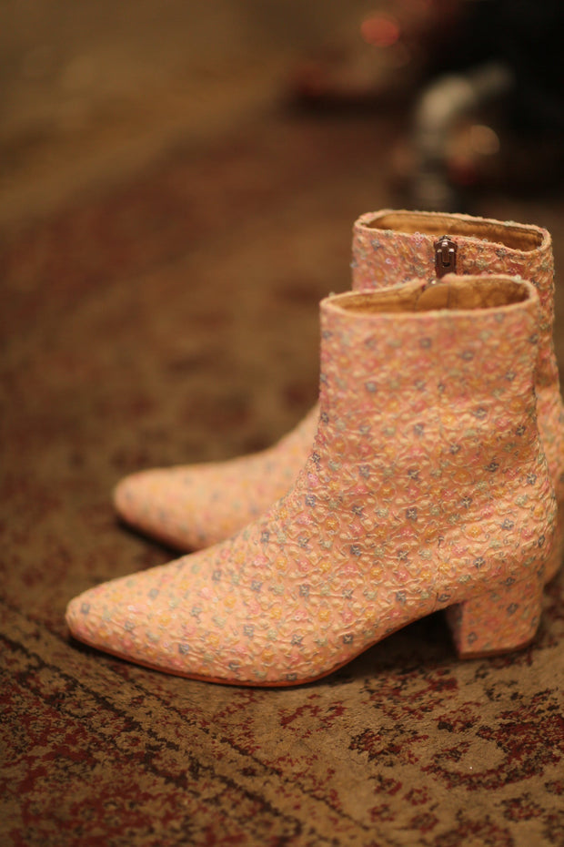 PINK SILK SEQUIN EMBROIDERED BOOTS LEWIS - sustainably made MOMO NEW YORK sustainable clothing, slow fashion