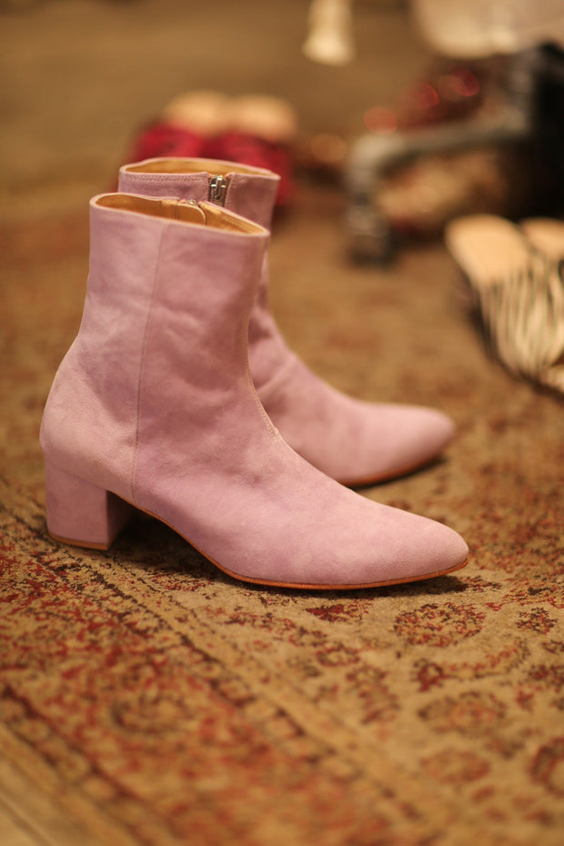 PINK SUEDE BOOTS - sustainably made MOMO NEW YORK sustainable clothing, kimono slow fashion