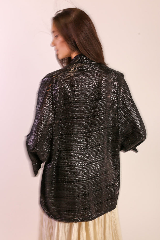 SEQUIN EMBROIDERED KIMONO MIDI - sustainably made MOMO NEW YORK sustainable clothing, new slow fashion