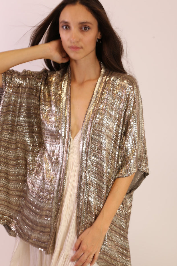 SEQUIN EMBROIDERED SHORT KIMONO MIDI - sustainably made MOMO NEW YORK sustainable clothing, new slow fashion