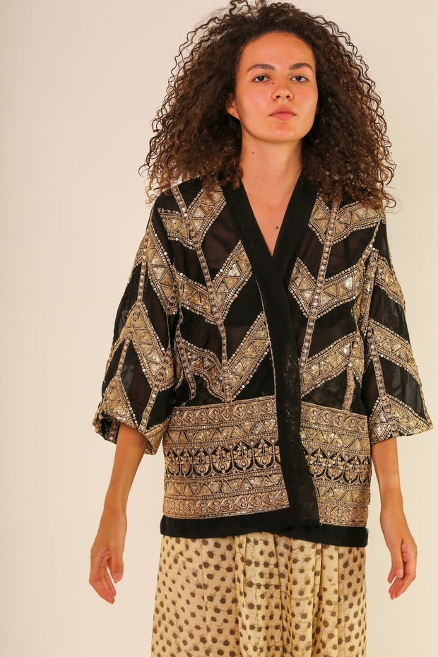 SHORT GOLDEN KIMONO GRETA - sustainably made MOMO NEW YORK sustainable clothing, kimono slow fashion