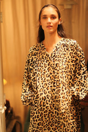 SILK DRESS ELIZABETH LEO PRINT - sustainably made MOMO NEW YORK sustainable clothing, Boho Chic Dress slow fashion