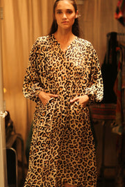 SILK DRESS ELIZABETH LEO PRINT - sustainably made MOMO NEW YORK sustainable clothing, Boho Chic Dress slow fashion