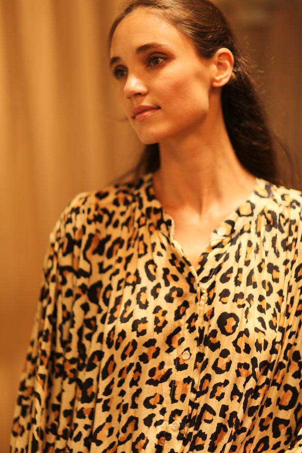 SILK DRESS ELIZABETH LEO PRINT - sustainably made MOMO NEW YORK sustainable clothing, Boho Chic Dress slow fashion