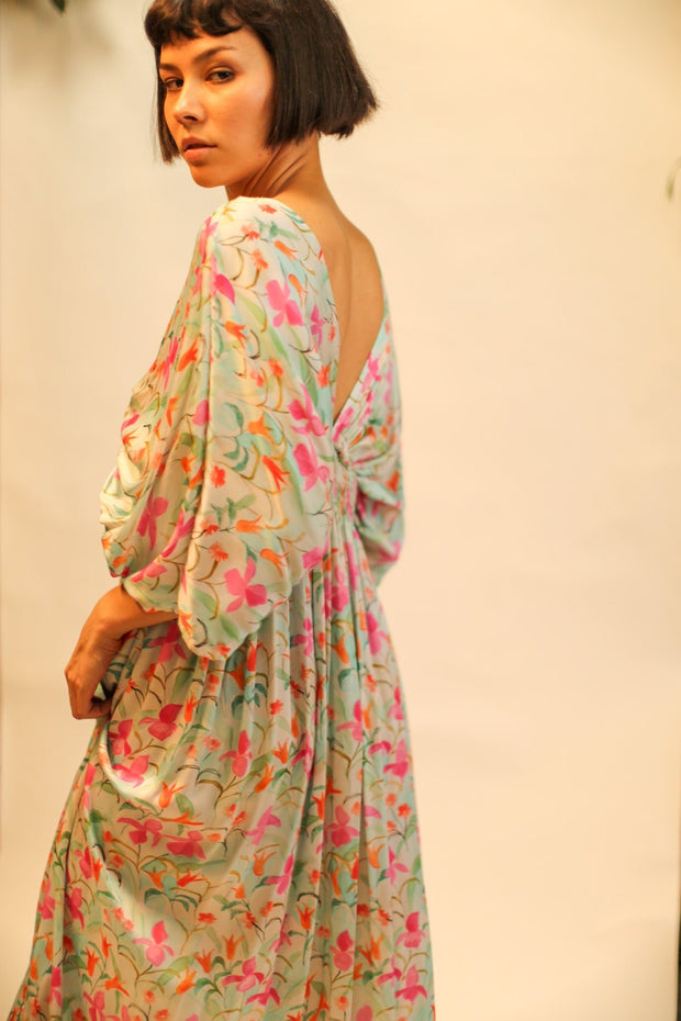 SILK DRESS PINA CREAM FLORAL - sustainably made MOMO NEW YORK sustainable clothing, dress slow fashion