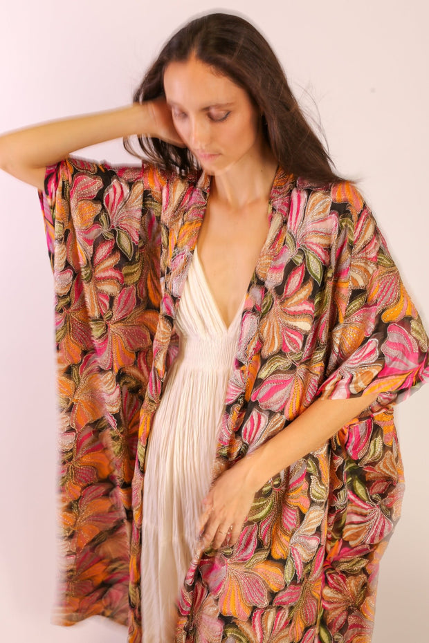 SILK EMBROIDERED KIMONO MAE - sustainably made MOMO NEW YORK sustainable clothing, slow fashion