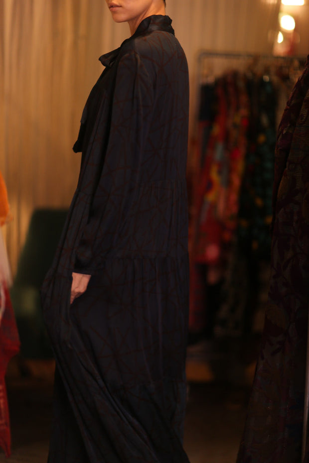SILK MAXI BUTTONED DRESS LOA IRENA - sustainably made MOMO NEW YORK sustainable clothing, Boho Chic Dress slow fashion