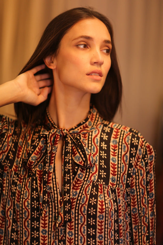 SILK MAXI BUTTONED DRESS LOA MADELYN - sustainably made MOMO NEW YORK sustainable clothing, Boho Chic Dress slow fashion