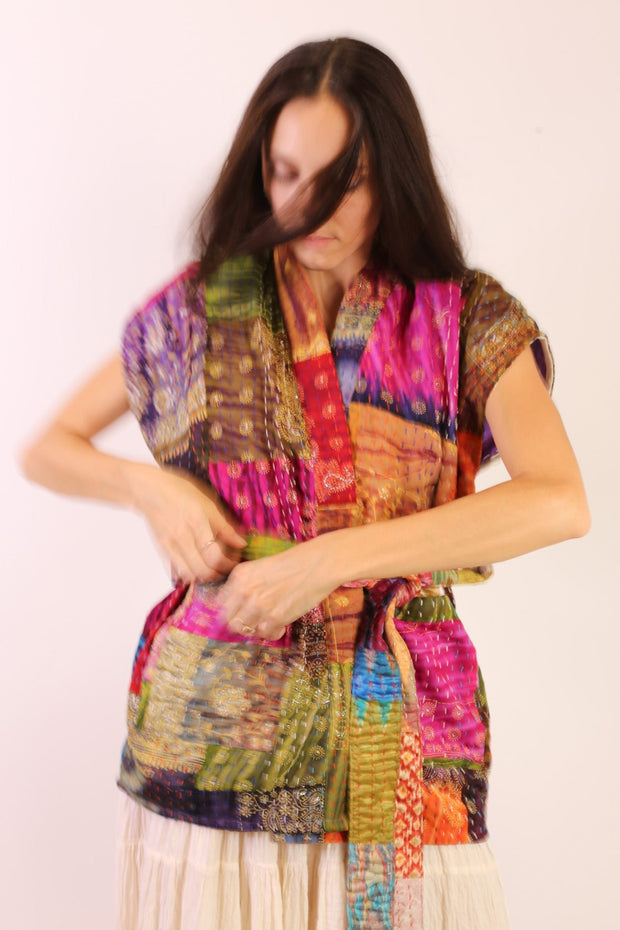 SILK PATCHWORK VEST SINA - sustainably made MOMO NEW YORK sustainable clothing, vest slow fashion