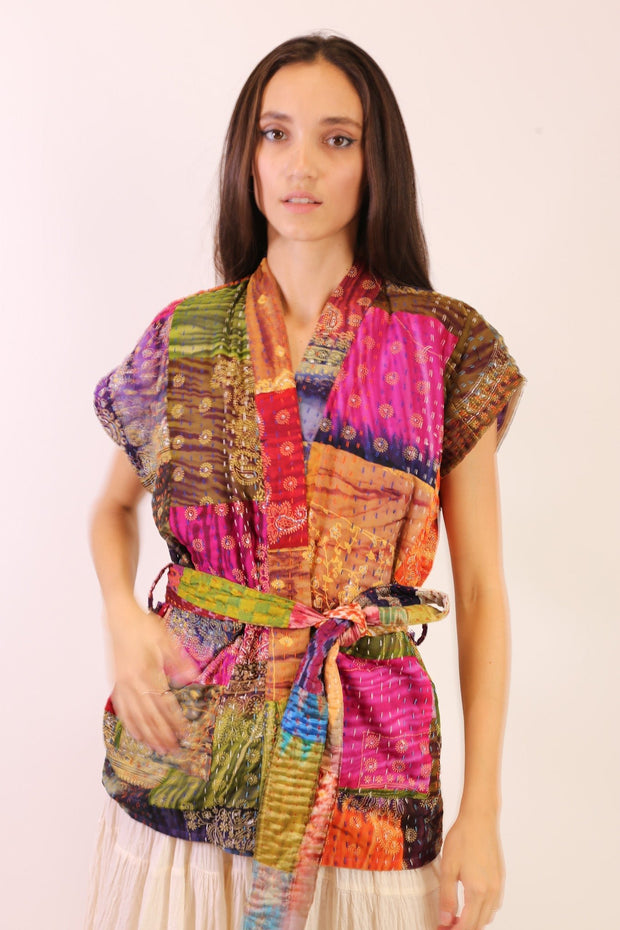 SILK PATCHWORK VEST SINA - sustainably made MOMO NEW YORK sustainable clothing, vest slow fashion