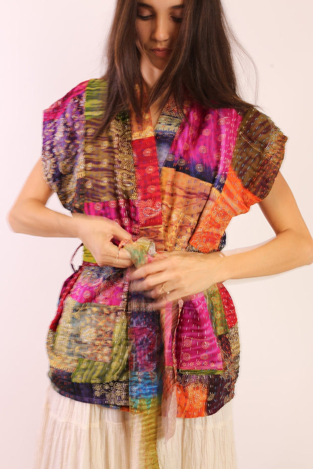 SILK PATCHWORK VEST SINA - sustainably made MOMO NEW YORK sustainable clothing, vest slow fashion