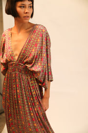 SILK V NECK DRESS PINA - sustainably made MOMO NEW YORK sustainable clothing, dress slow fashion