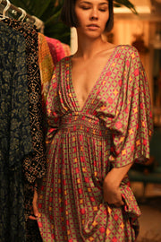 SILK V NECK DRESS PINA - sustainably made MOMO NEW YORK sustainable clothing, dress slow fashion