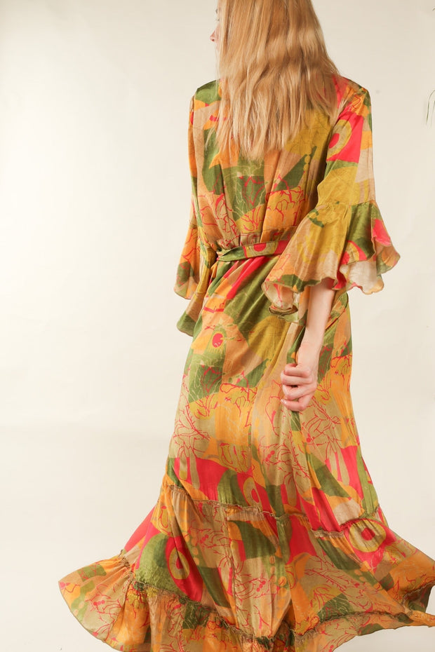 SILK WRAP DRESS KIMONO ISARA - sustainably made MOMO NEW YORK sustainable clothing, new slow fashion