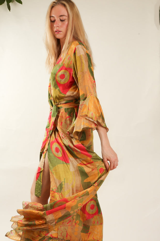 SILK WRAP DRESS KIMONO ISARA - sustainably made MOMO NEW YORK sustainable clothing, new slow fashion