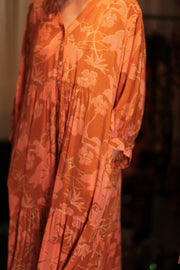 SUSIE SILK DRESS ORANGE FLOWER - sustainably made MOMO NEW YORK sustainable clothing, Boho Chic Dress slow fashion