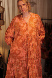 SUSIE SILK DRESS ORANGE FLOWER - sustainably made MOMO NEW YORK sustainable clothing, Boho Chic Dress slow fashion